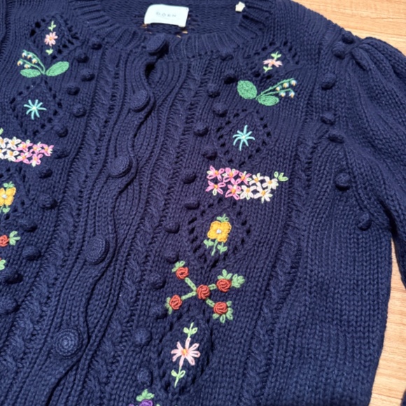 DOEN Forget Me Not Navy Blue Cardigan, Size Large - Picture 8 of 8